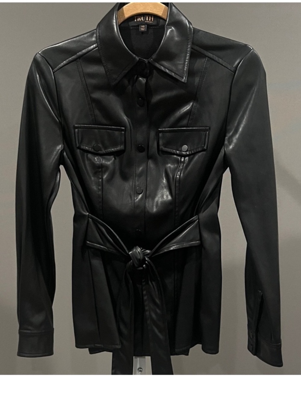 TRUTH Black Faux Leather Button-Up Shaket!